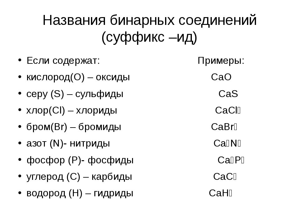 Химическое соединение представляет собой. Названия химических элементов в бинарных соединениях. Соединение двух элементов в химии. Бинарные вещества примеры. Химические соединения примеры.