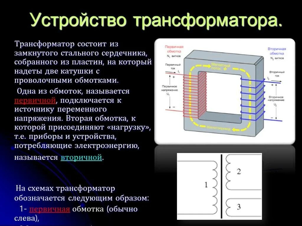 Конструкция магнитопровода трансформатора стальной. Устройство трансформатора магнитопровод обмотки. Назначение обмоток трансформатора. Устройство и принцип действия трансформатора.