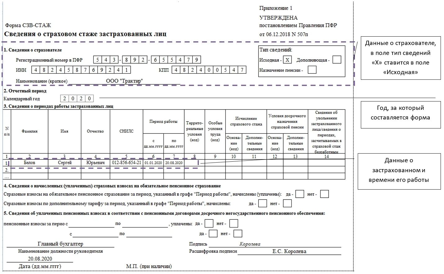 Форма сзв стаж образец