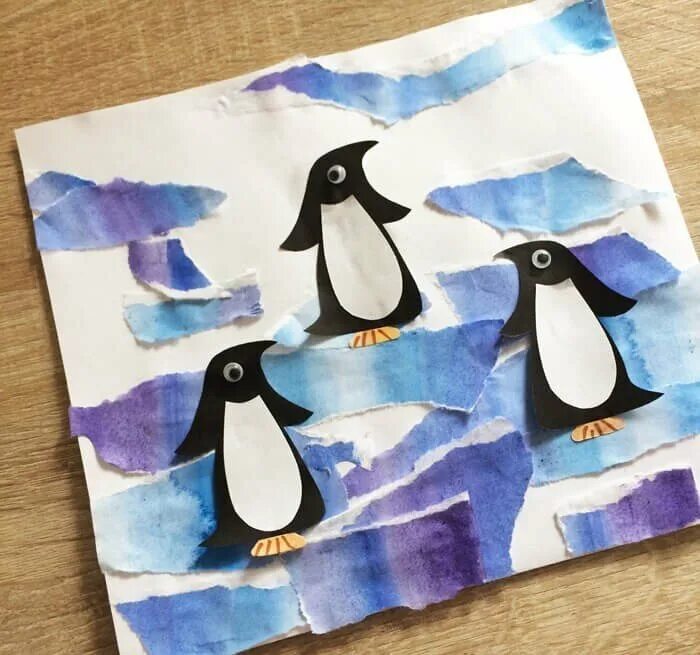 объемная аппликация пингвин. обрывная аппликация пингвин. аппликация пингвин в средней группе. аппликация пингвины на льдине. аппликация пингвин в подготовительной группе.