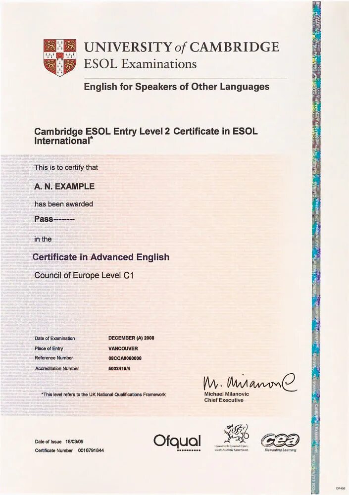 Cambridge certificate