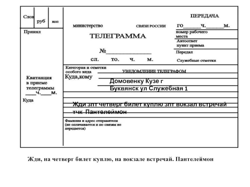 Телеграмма ключевые слова. Телеграмма образец. Образец написания телеграммы. Телеграмма образец заполнения. Пример текста телеграммы.