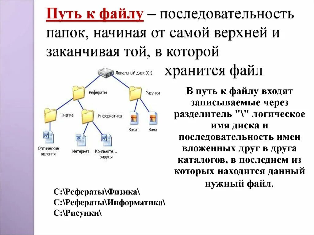 Имя файла на компьютере. Файловая система путь к файлу. Имя файла путь к файлу. Путь к файлу это в информатике. Структура папок и файлов.