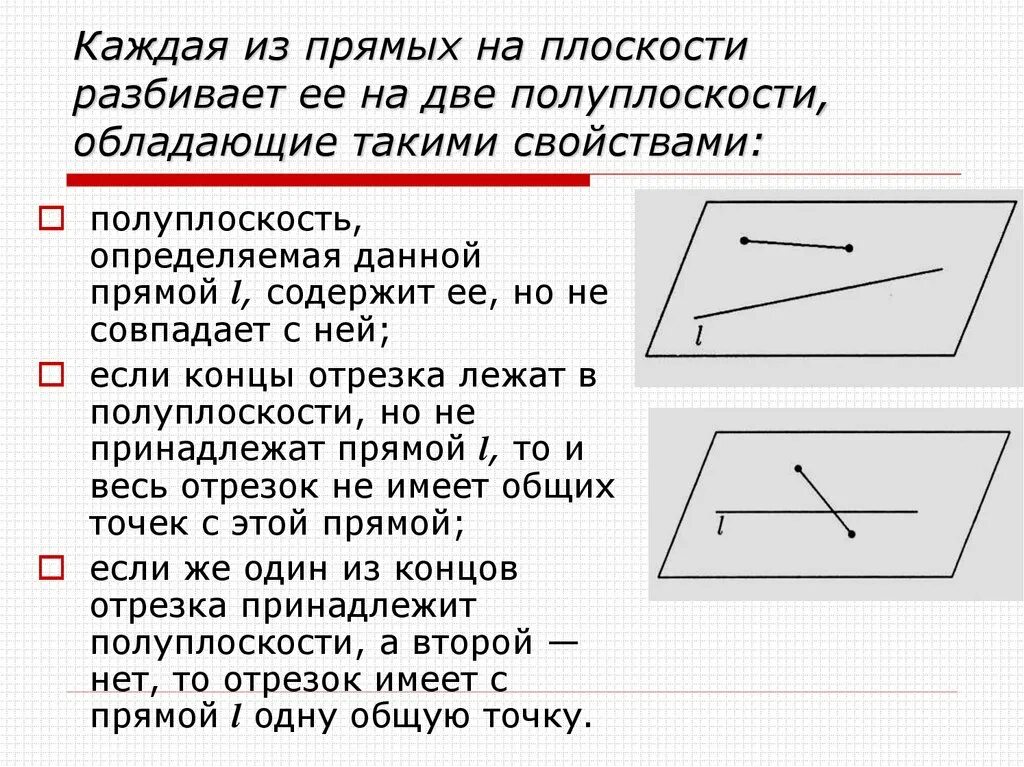 Прямая разбивает плоскость. Плоскость и полуплоскость в геометрии. Прямая разбивает плоскость на 2 полуплоскости. Аксиома полуплоскостей 7 класс.