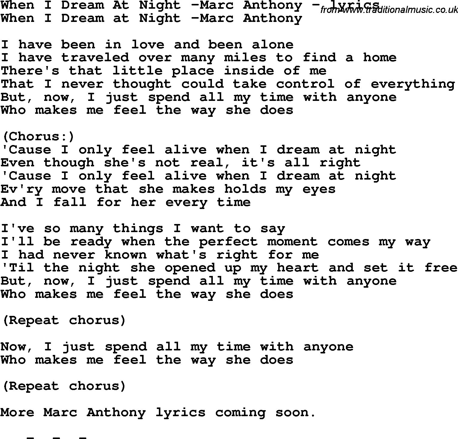 Найт перевод на русский. Marc Anthony - when i Dream at Night. Marc Anthony when i Dream at Night перевод. My Baby you Marc Anthony текст.