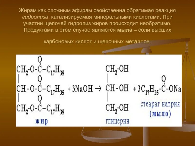 При гидролизе жиров в присутствии щелочей. Щелочной гидролиз жира реакция. Гидролиз жиров соляной кислотой. Гидролиз жира образованного олеиновой кислотой. Гидролиз жиров продукты реакции.