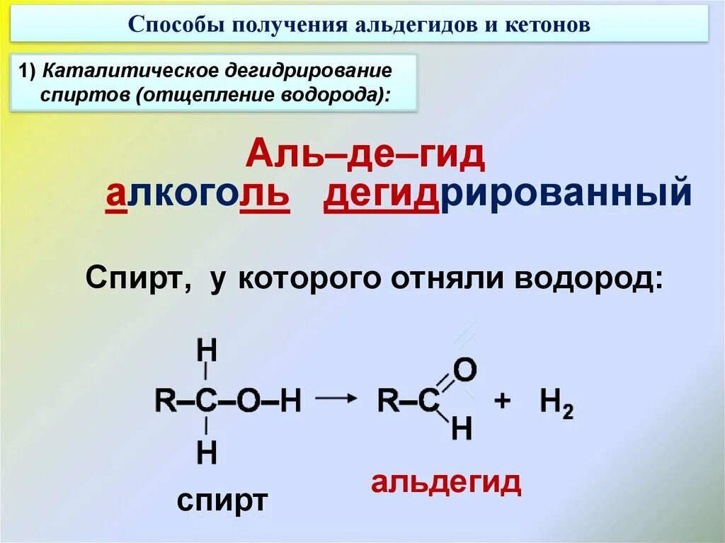 Из спирта альдегид или кетон. Получение альдегида из спирта реакция.