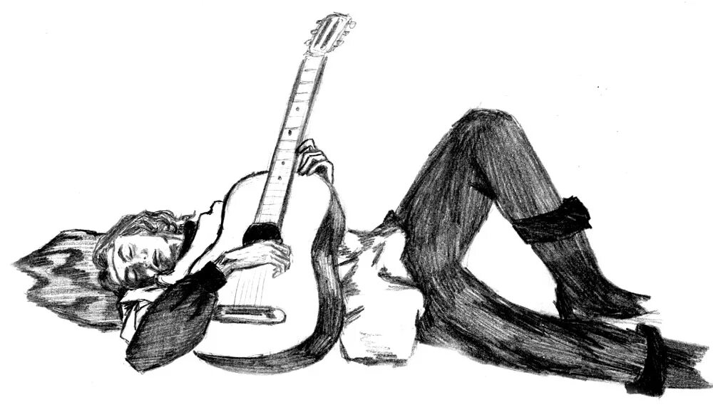Хайриддин бзан гитара. Гитара рисунок. Гитарист рисунок. Человек лежит с гитарой.