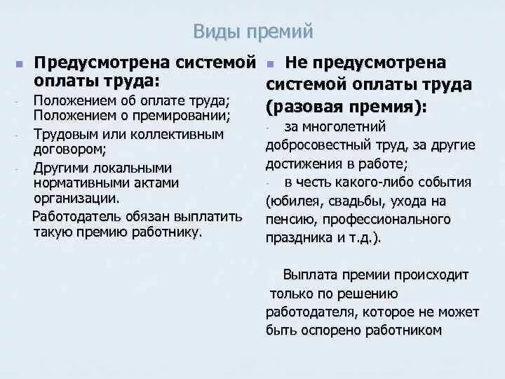 Постоянная премия. Виды премий таблица. Виды премирования. Премии включаемые в систему оплаты труда. Назовите виды премирования.