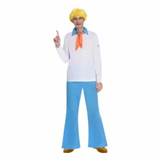 Adults Fred Jones Fancy Dress Costume + Wig Scooby Doo Ladies Mystery Mens ...