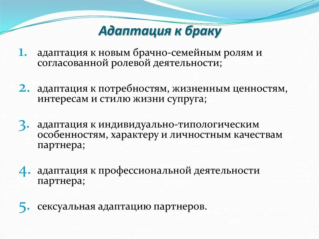 Адаптация идеи. Проблемы адаптации супругов в браке. Кризисы адаптации. Виды супружеской адаптации. Адаптация молодой семьи.