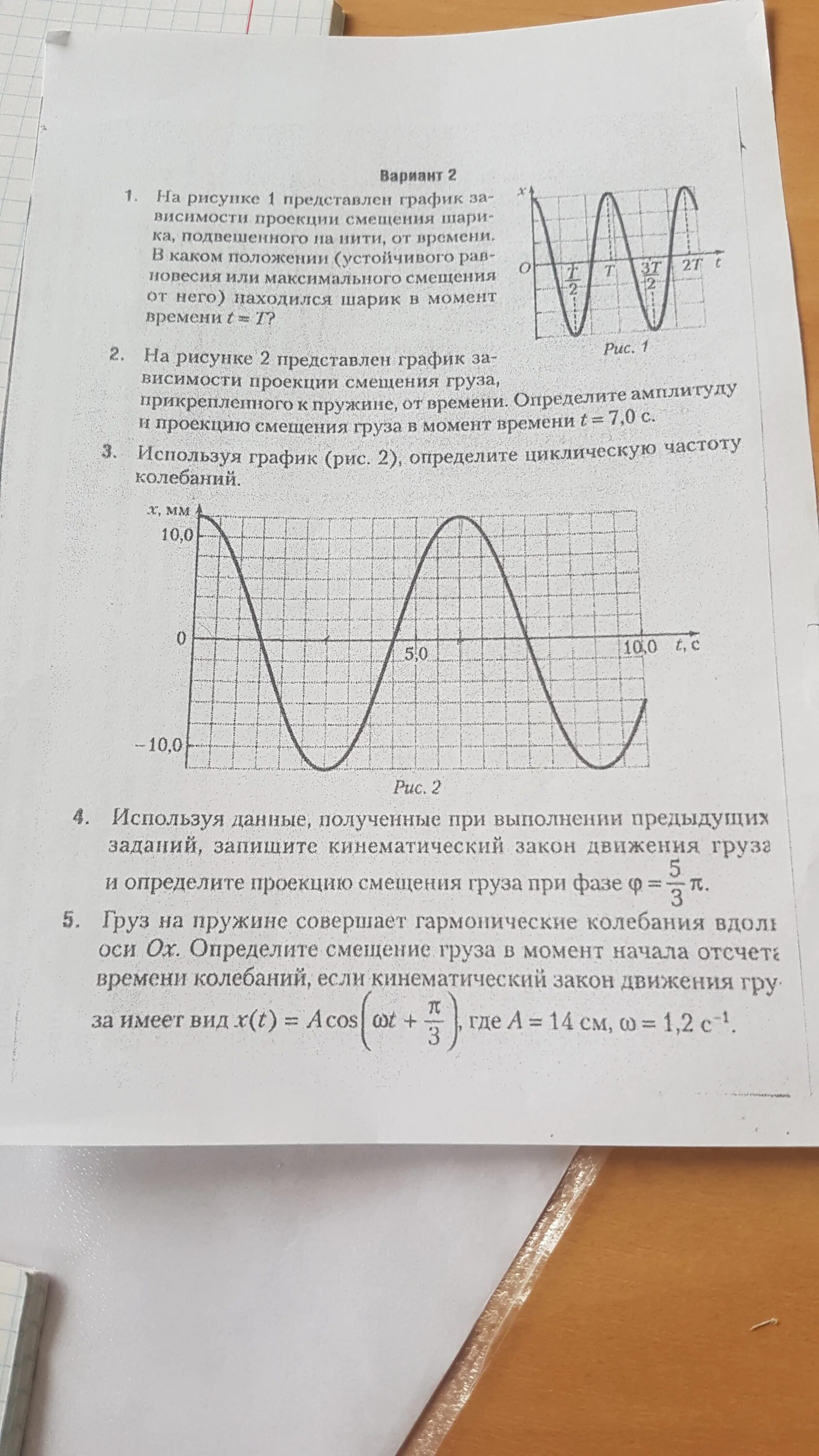 График зависимости смещения груза от времени.