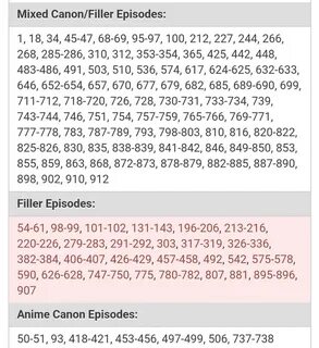 One piece filler list