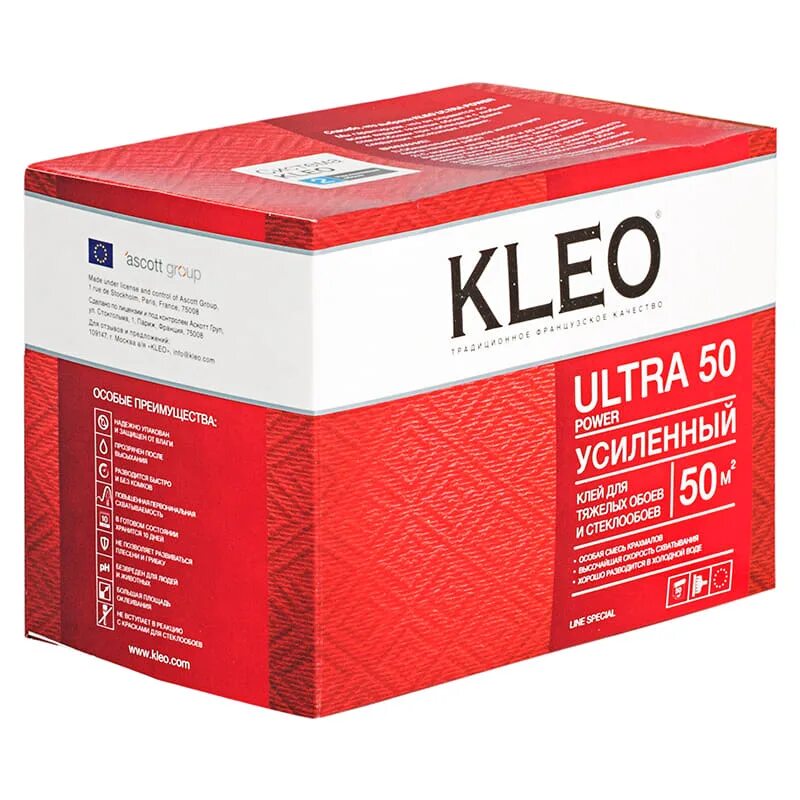 Kleo ultra для стеклообоев. Клей для тяжелых обоев «Kleo Ultra 50 м2». Клей обойный Флизелиновый Kleo. Клей для флизелиновых обоев Kleo, 50 м². Клей Клео ультра 50 усиленный.