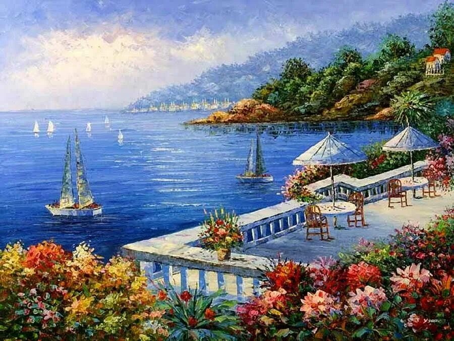 Пейзаж город море
