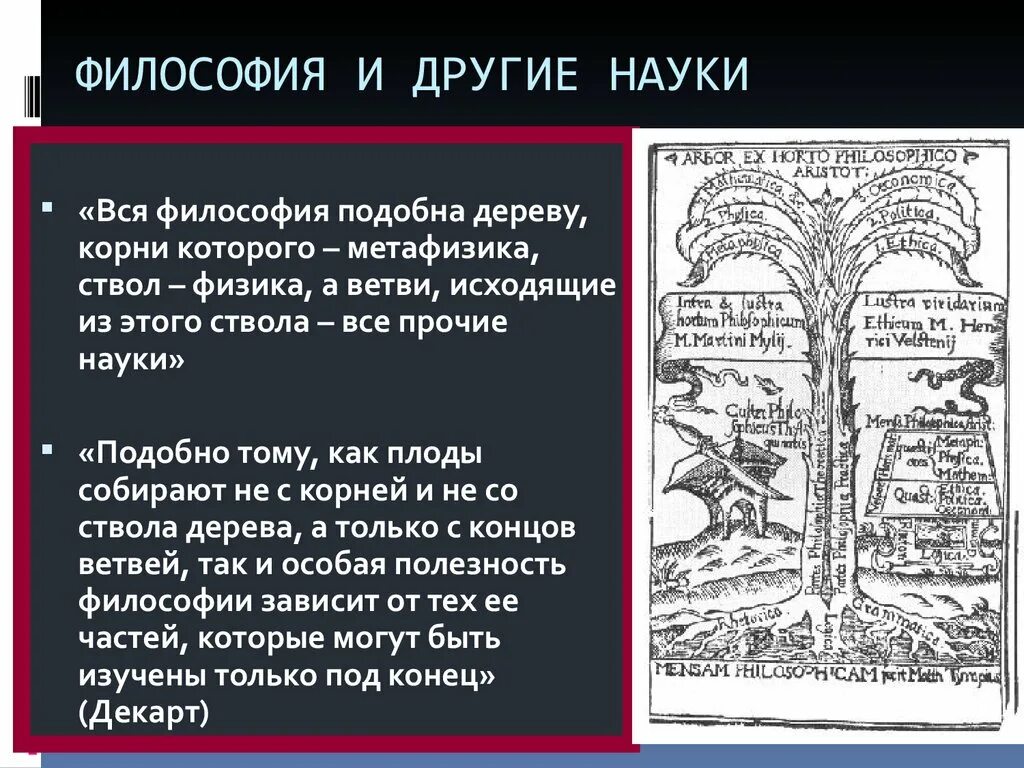 Дерево философии. Дерево наук Декарта. Философия науки. Философское дерево Декарта.