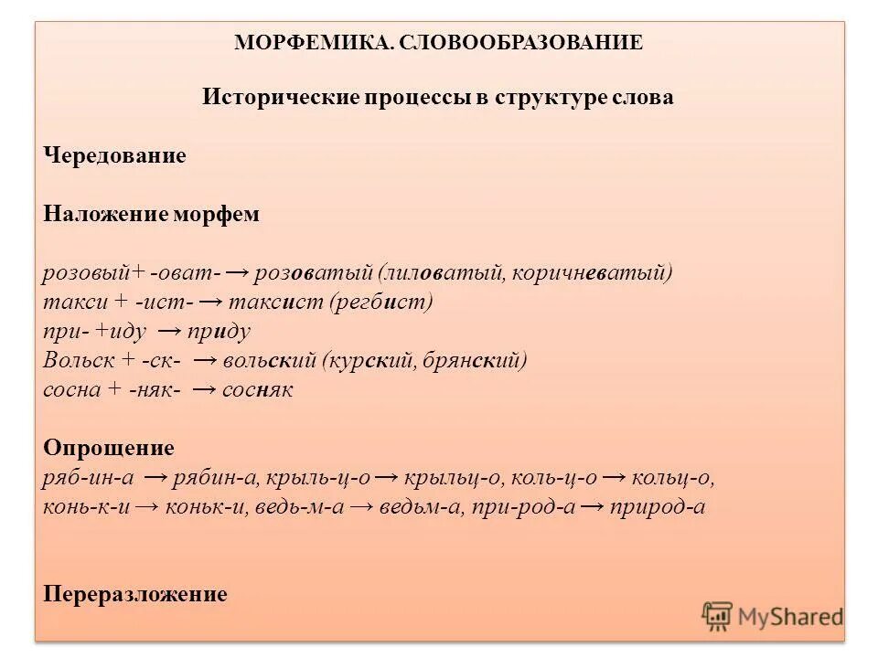 Розовый словообразовательный разбор. Морфемика и словообразование. Морфемика способы словообразования. Наложение морфем. Понятия морфемики и словообразования.