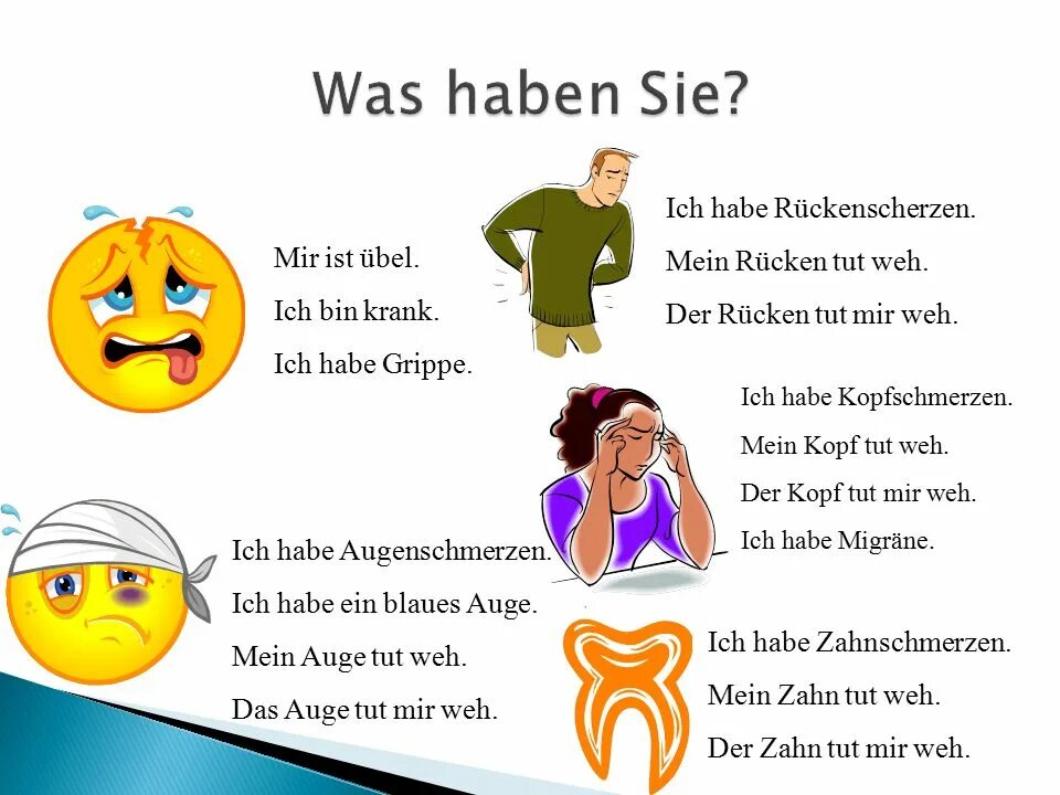 Tut weh. Ich bin krank на немецком. Tut weh спряжение. Болезни на немецком. Krank немецкий.