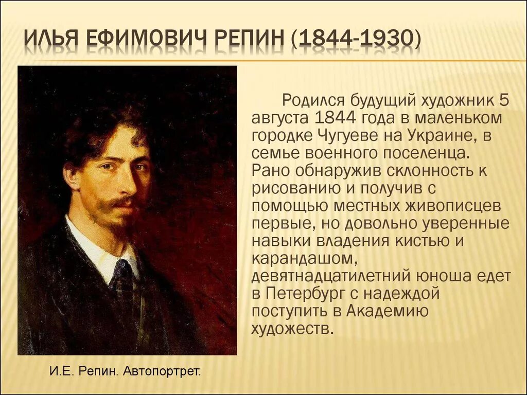 Сообщение о русском художнике 5 класс. Биографический портрет Ильи Ефимовича Репина.