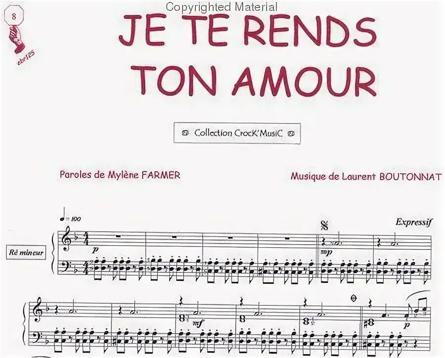 Ноты для фортепиано je te rends ton amour. Mylene Farmer - je te rends ton amour обложка. Je te rends