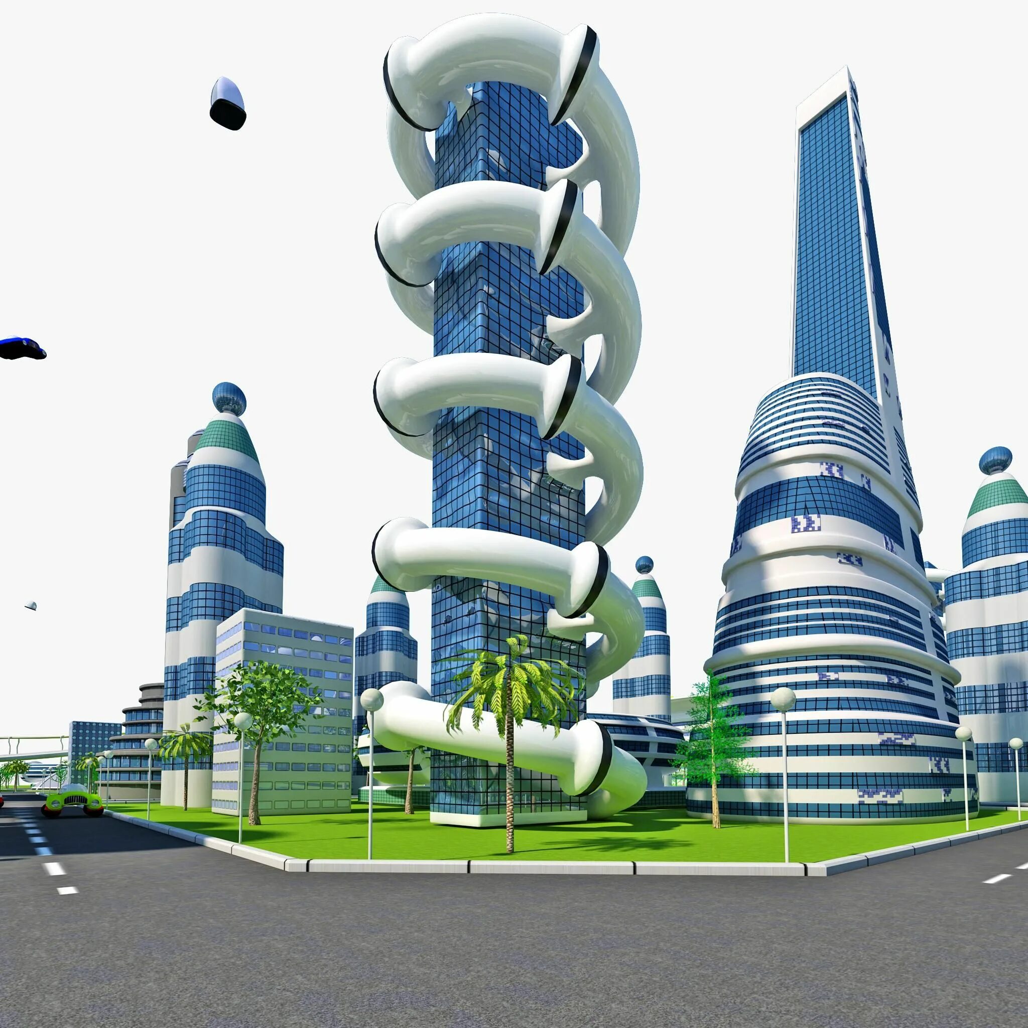 Три будущее. Город будущего в 3d Max. Экологичный город будущего. Здания будущего. Модель города будущего.