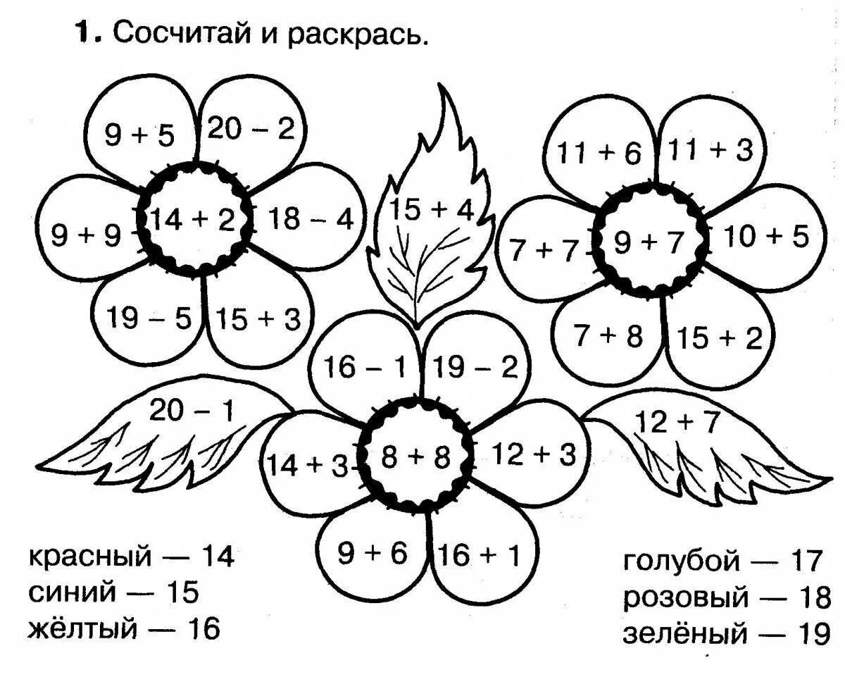 Оформление примеров 1 класс. Математическая раскраска. Картинки с примерами для раскрашивания. Раскраска с примерами для дошкольников. Раскраска с примерами 1 класс.