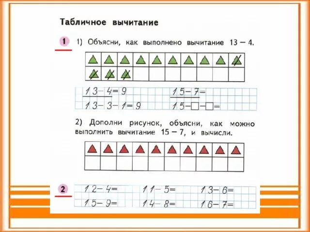 Выполнить вычитание 0 7 6. Вычитание 1 класс. Объясни как выполнено вычитание. Табличное вычитание 1 класс. Вычитание 12- 1 класс.