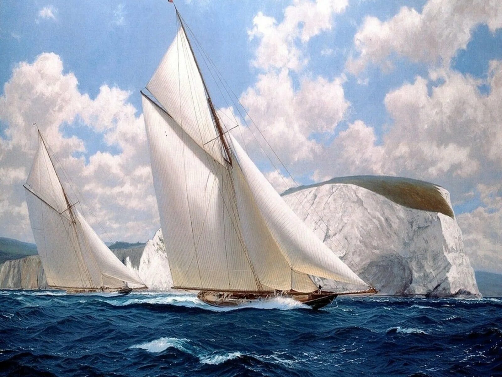 Восток шхуна, 1852. Парусная яхта шхуна. Корабль с парусами. По волнам ветер в паруса
