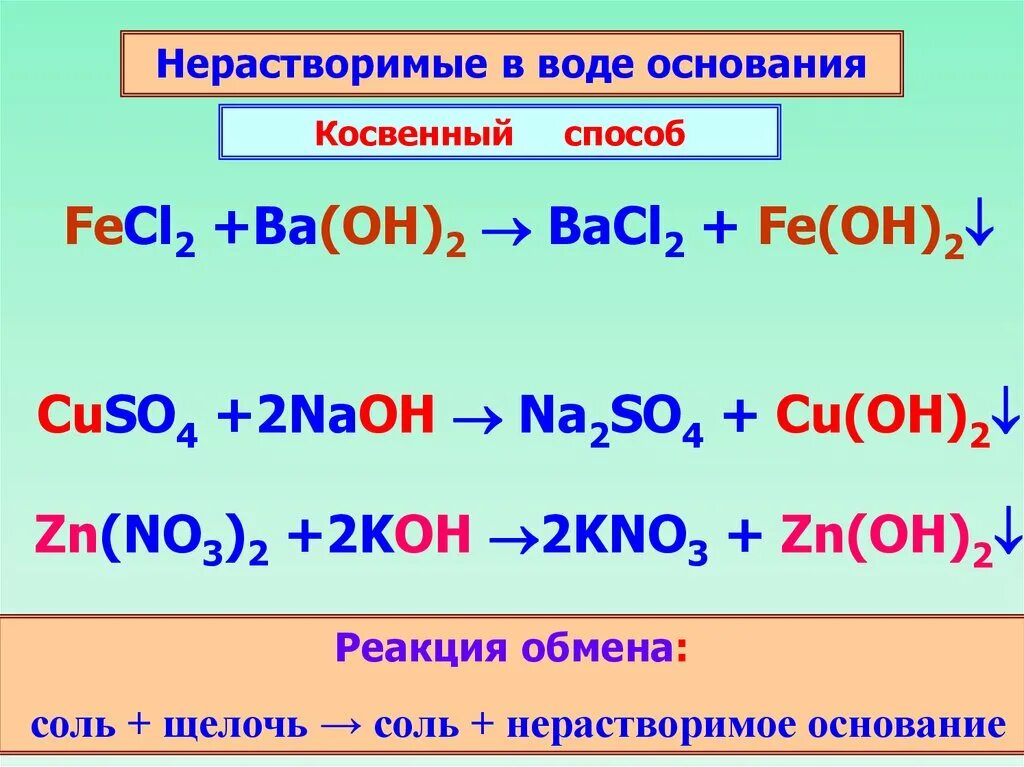 Основания а также в случае. Нерастворимые основания. Формулы нерастворимых в воде оснований. Нерастворимые в воде основания. Не растровирое основание.