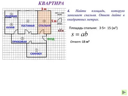 Найдите площадь кухни в квадратных метрах