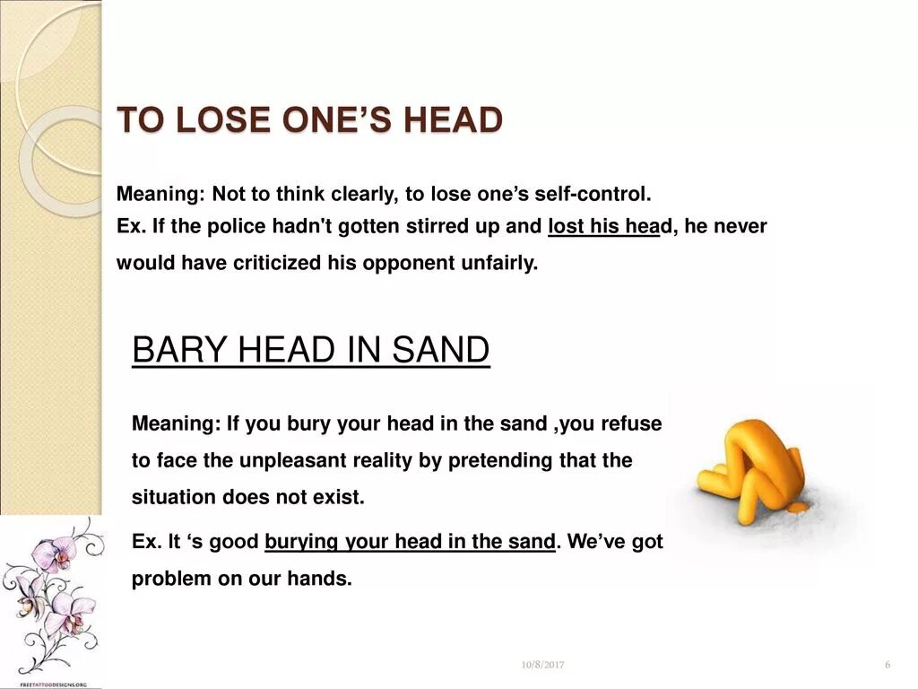 One s слово. To lose one's head идиома. Предложение to lose one's head. Идиомы на английском. Lose one's head идиомы.