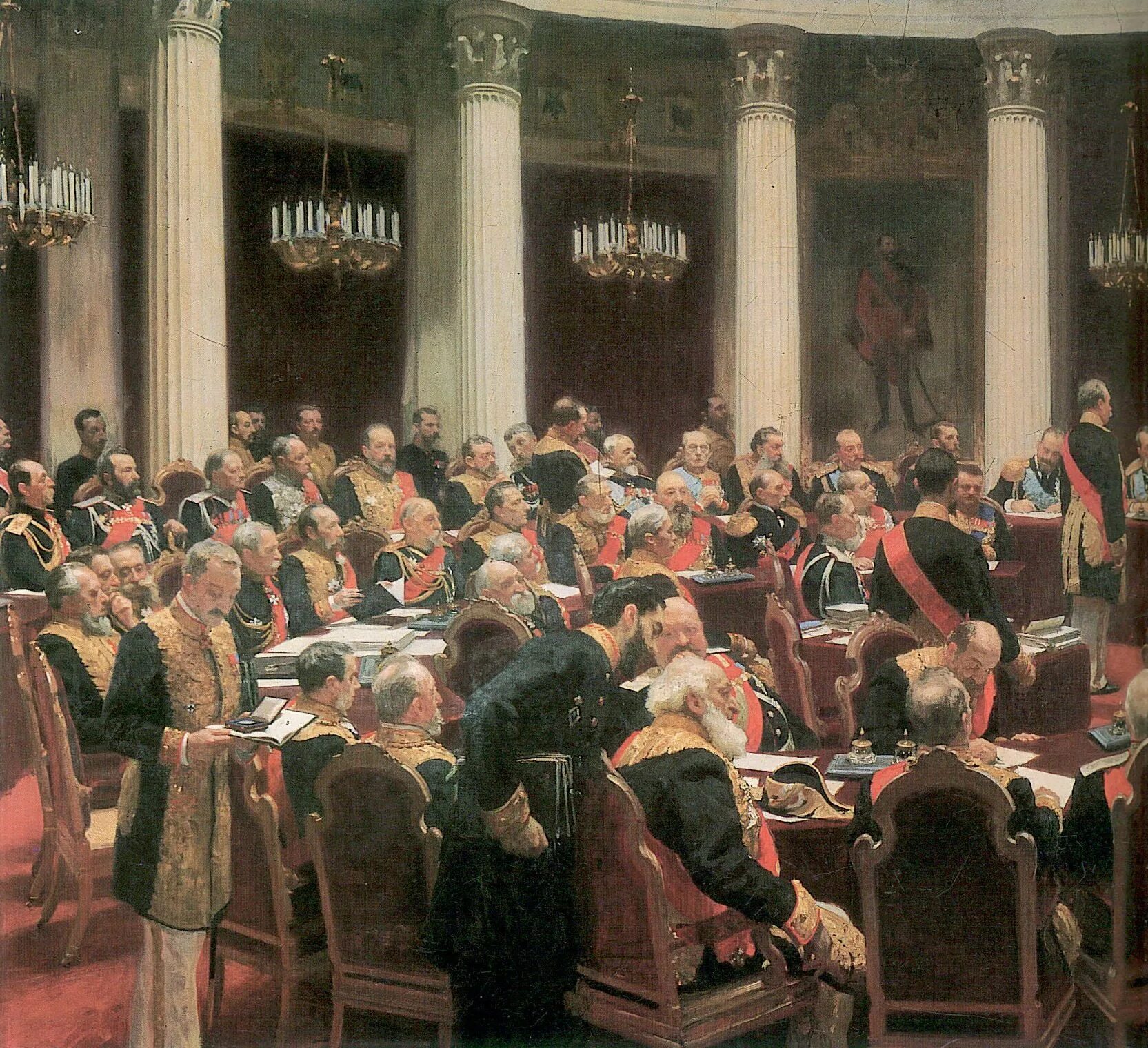 Торжественное заседание государственного совета 1901 Репин. Картина Репина заседание государственного совета 1906. Сенат участники