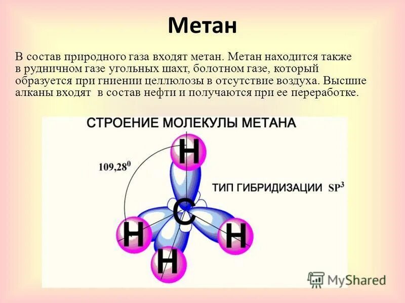 В молекуле метана содержится