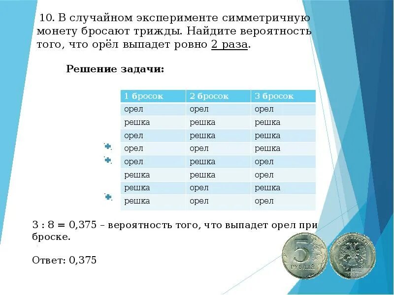 Монету бросают 2 раза. Задачи на симметричную монету. Симметричная монета. В случайном эксперименте симметричную монету бросают.