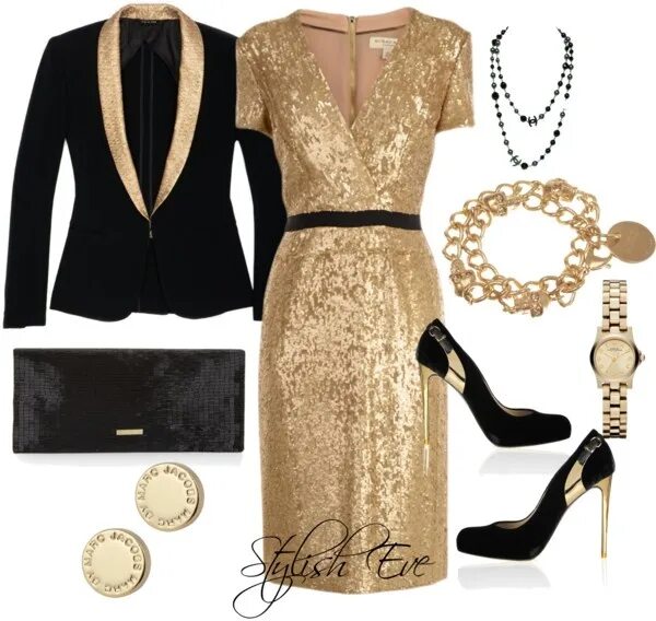 Gold look. Платье черное с золотым. Наряды чёрный с золотом. Бижутерия под золотистое платье. Черная одежда с золотом.