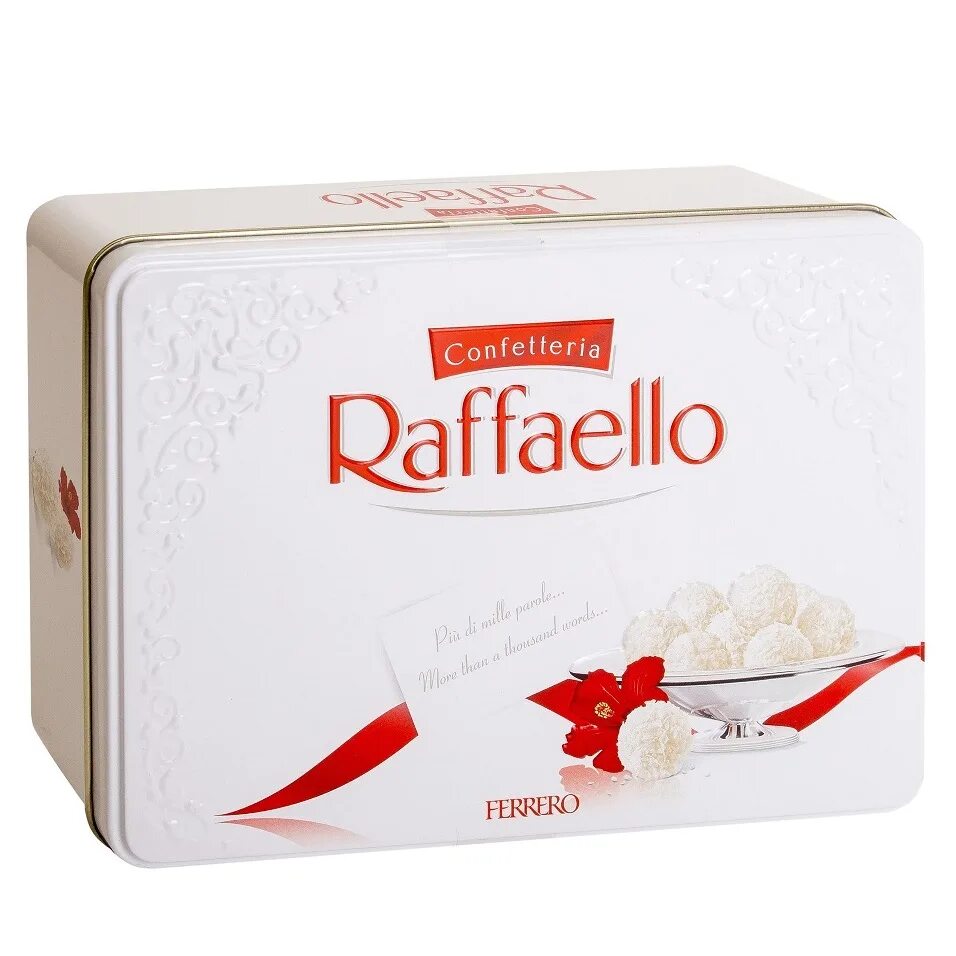 Сколько гр в рафаэлло. Конфеты Раффаэлло ж/б 300г. Raffaello в жестяной коробке 300 грамм. Конфеты Раффаэлло 300гр. Рафаэлло конфеты Ferrero.