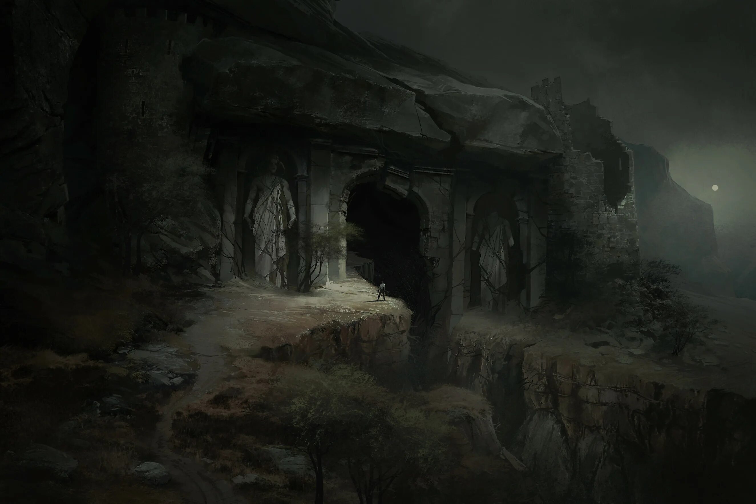 Поместье лавкрафт, замок дракулы. Эльфийские сады руины фэнтези арт. Красивые лесные места. Заброшенный парк руины. Камбоджа деревня в джунглях.