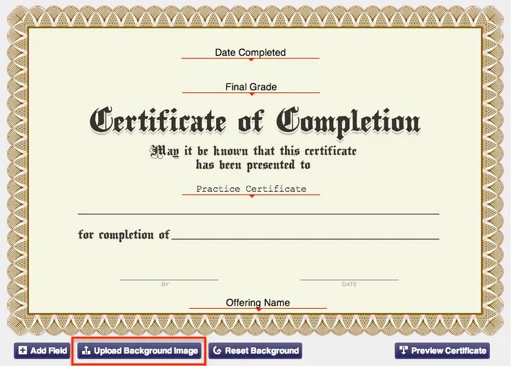 Certificate of completion of the course. Certificate for completion. Certificate of completion Date.