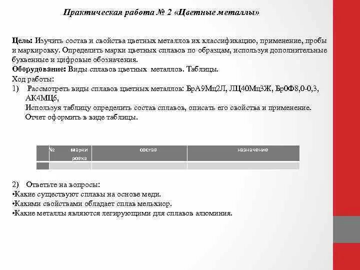 Практическая работа металлы 7 класс. Практическая работа металлы и сплавы. Практическая работа металлы. Практическая работа свойства металлов цель. Изучение состава сплавов цветных металлов практическая работа.