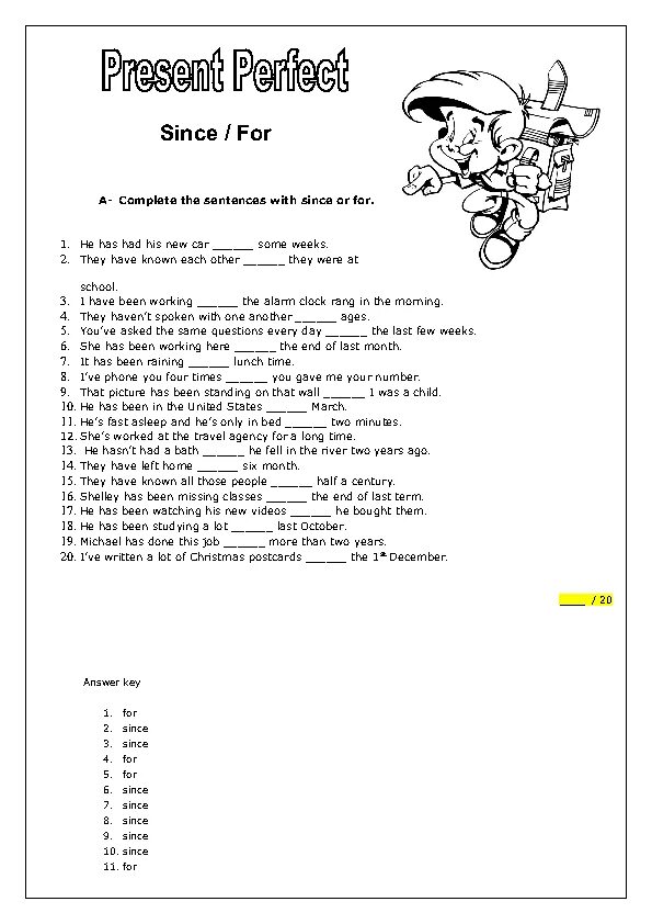 Since com. Задания на for since. For since упражнения. Present perfect with for and since упражнения. Present perfect since for упражнения.