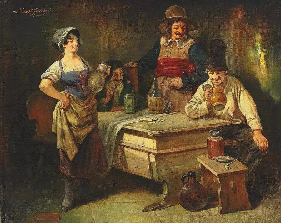 Антиквариат живопись. Немецкая живопись 18 века. Пиво в живописи. Старинная пивная