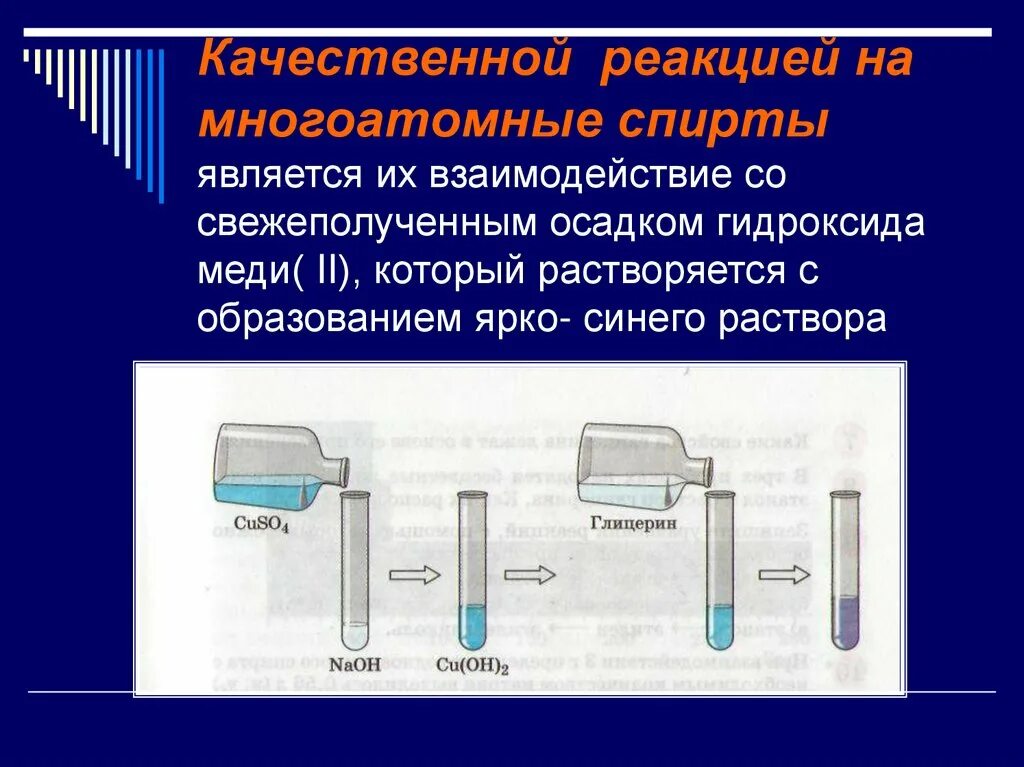 Реакция спиртов с гидроксидом меди 2. Взаимодействие спиртов с гидроксидом меди. Взаимодействие глицерина с гидроксидом меди. Взаимодействие с гидроксидом меди. Реакция взаимодействия глицерина с гидроксидом меди.