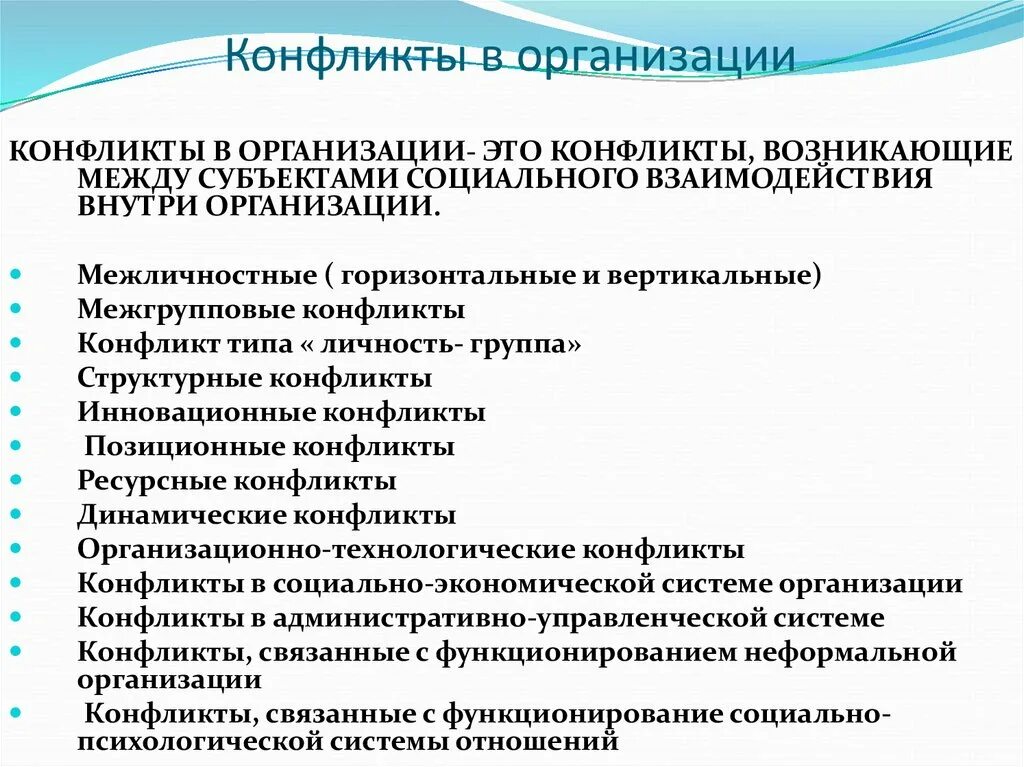 Конфликты организации имеют