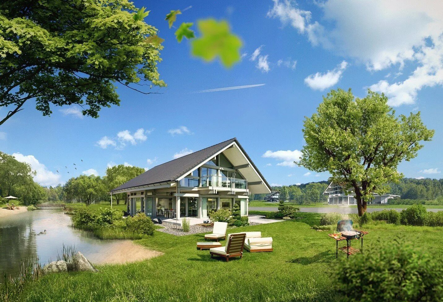 Коттедж с газоном. Домик на природе. Дом на лету. Дом у озера солнечногорский район. Шведский минидом.