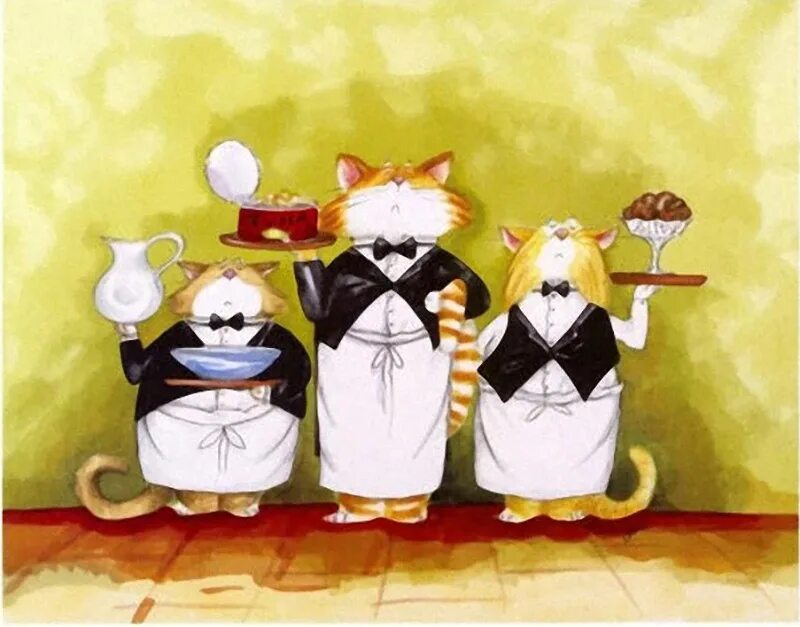 3 кота повар. Кот повар. Котенок Поваренок. Кот на кухне картины. Кот официант.
