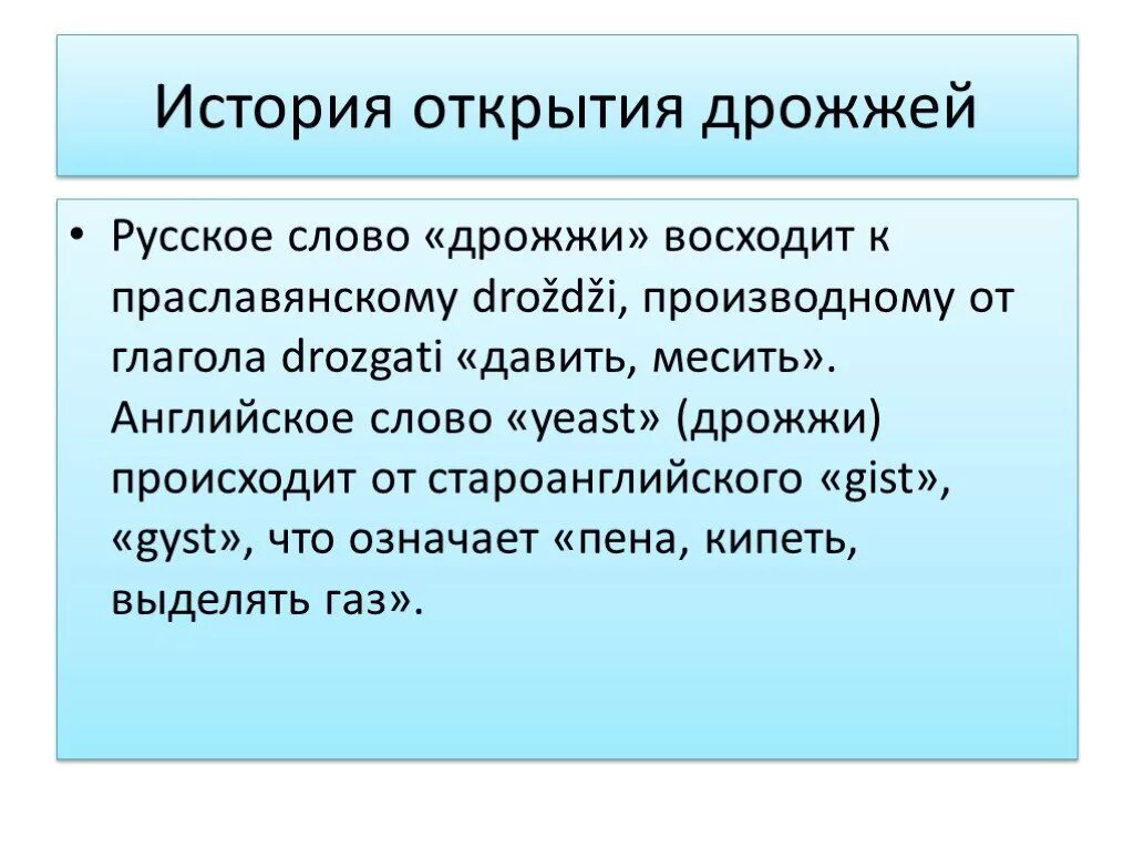 Каково значение дрожжей в жизни человека. Слово дрожжи. История открытия дрожжей. Дрожжи происхождение слова. Лексическое значение слова дрожжи.