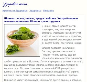 Шпинат полезные свойства и рецепты приготовления