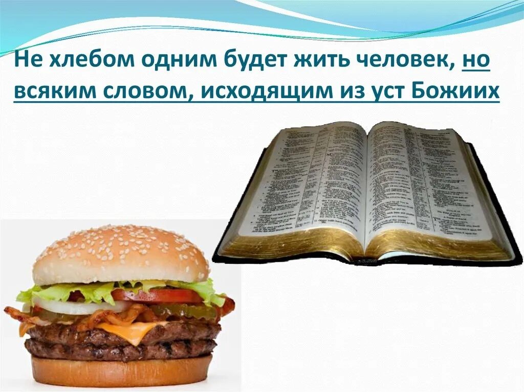 Слова 5 букв уст. Не хлебом единым жив человек. Не хлебом единым жив человек но всяким словом. Не хлебом единым Библия. Библия хлеб жизни.