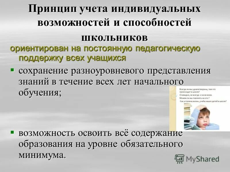 Принцип учета индивидуальных. Принцип учета индивидуальных