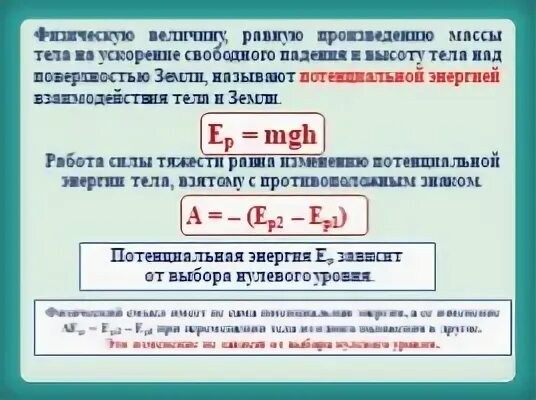 Формула энергии силы тяжести